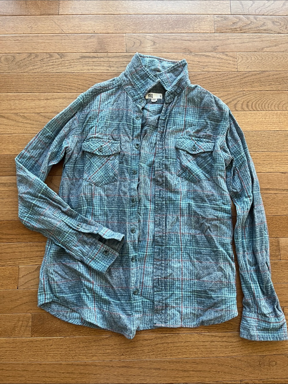 rag & bone Teal and Gray Plaid Button-Down Shirt